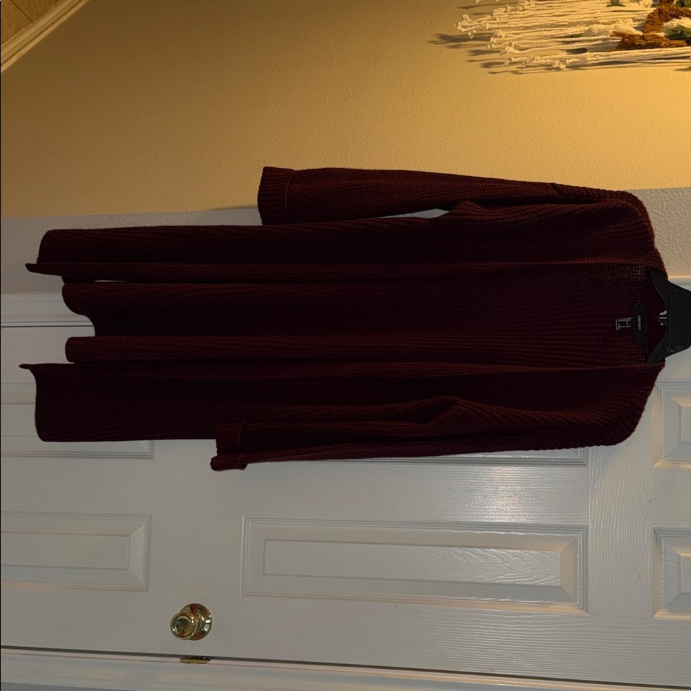 Forever 21 Burgundy Cardigan Small tear see photos)